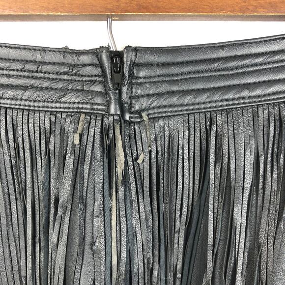 H&M DBlack Vegan Faux Suede Leather Tassel/Fringe Mini Skirt 2 XS 24" - Picture 3 of 13